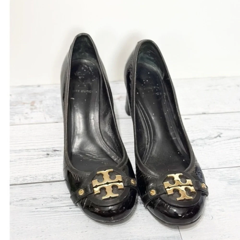 Tory Burch Aaden Heel Pumps Black Patent Leather Sz 9.5